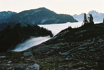 Fog pouring over a gap in Copper Ridge