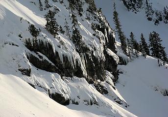 Hiking past walls of icicles