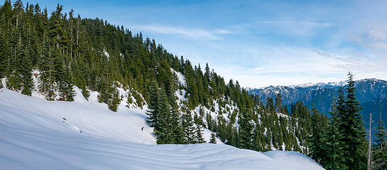 We drifted right an broke out into an open area that is the old logging road and slash pile area