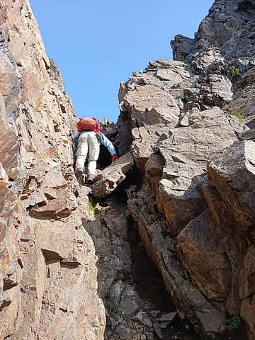 towards the top of the final gully