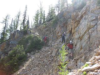 Key gully accessing monument SE ridge