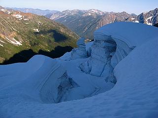 Shadowed seracs on the glacier