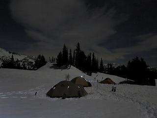 The camp lit by moonlight, 6:53pm.