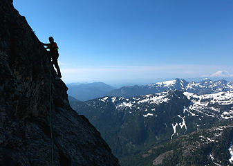 Classic climbing shot on lower summit block