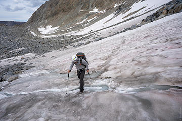 streams running over the top of the ice