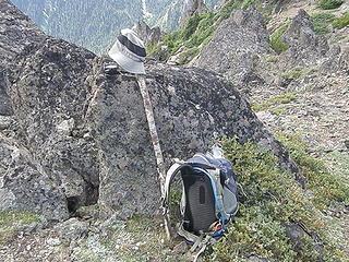 Pack and found walking stick on Buckhorn summit.