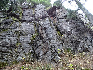 Heading towards Eunice Lake, have to traverse below these rocks/cliffs.