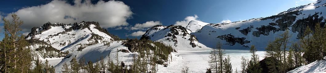 McClellan Peak with Perfection Lake and Little Annapurna with Inspiration Lake from above Inspiration Lake