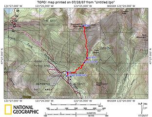 Route to the summit with waypoints