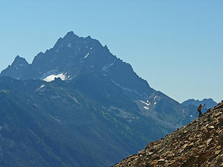 Heading up to Highchair, Stuart and Sherpa look on.