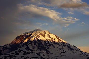 Summit of Rainier at sunet