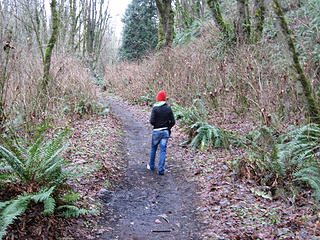 Red hat leads the way back to Red Town trailhead