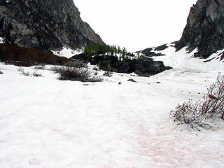 Looking up Aasgard Pass from the shore of Colchuck Lake