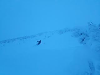 Skiing down Martin in the fading light