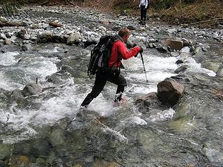 Dave crossing Lowe Creek