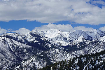 Awesome angle looking up West Fork Little Bridge Creek at our route up to the North summit of Midnight Mtn.