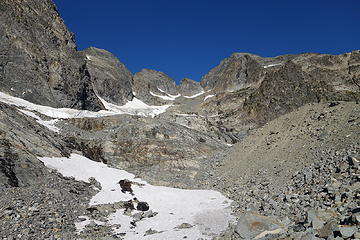 At the moraine. Sad remnants of a dying glacier are all that are left here.