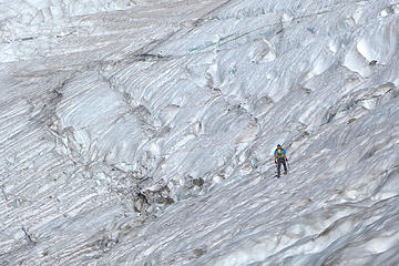 Climber, ice tools, ice