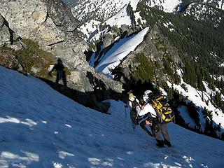 Steep terrain & shadows going back down to the west ridge