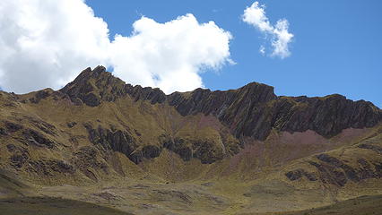 Somewhat rugged peaks at the head of the valley top out at 4520 meters