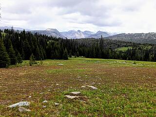 Beautiful open country, looking back towards Bald Mtn, Remmel, Amos, Andrew, Fred's Mtn...