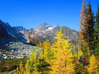 Larches, Hikers, and Black Peak