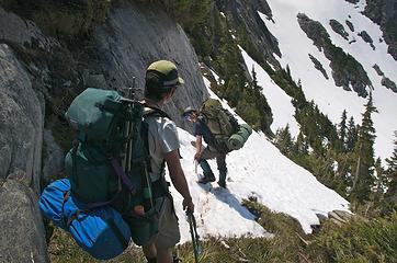 Tricky descent of La Bohn waterfall route