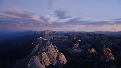 Twilight over the Grasberg Mine from summit