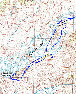 Final portion of our route up Coleman Pinnacle in winter conditions.