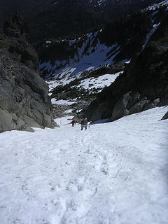 Coming down the snow gully... still a little too firm