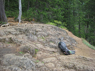 A big rock and a backpack. My backpack.