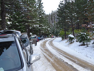 Looking down road.