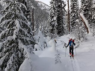 Skiing up Wolf Creek