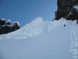 Daniel climbing up to the hanging glacier.