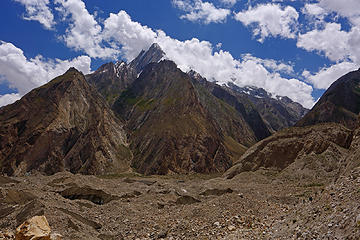 15- Boulder strewn Biafo Glacier and Bakhor Das Peak