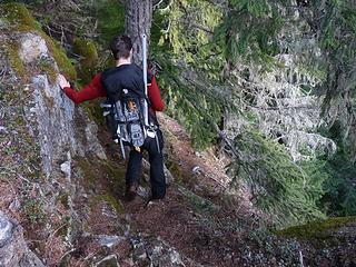 Starting down the cliffy trail area