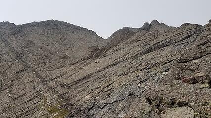 Looking up the steep south face of Kit Carson