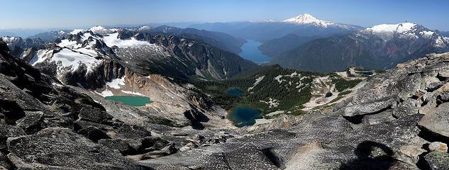 Looking down at all the Blum Lakes, plus Baker Lake.  Our camp was at the farthest righthand lake near the ridge crest.