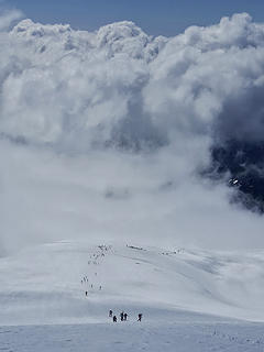 A line of climbers making their way up