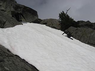 Downclimbing some thin snow cover