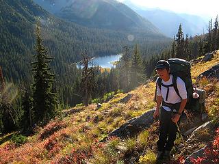 Ascending from Dagger Lake to Stiletto meadows