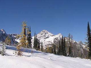 Black in distance across the snow field