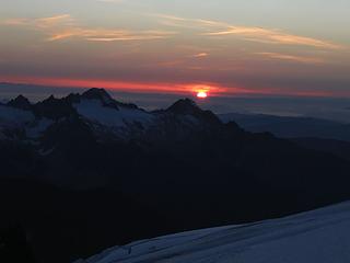 Sun setting over the Sisters