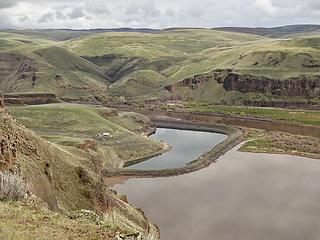 Marmes Pond. Marmes Rock Shelter is underwater there. The Palouse River is directly behind.