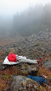 Bryan waiting patiently for the clouds to lift