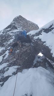 climbing the summit block