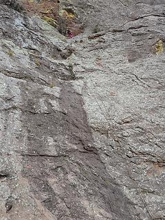 Heather starts the rappel