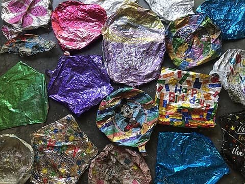 Some of the mylar balloons that I?ve found in the mountains since last fall.