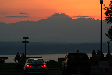 Quite a lively scene at the end of the street this evening. . .the sunset colored everything tangerine and blueberry.