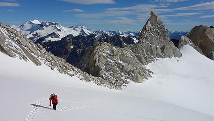 Ascending snow to base of the couloir